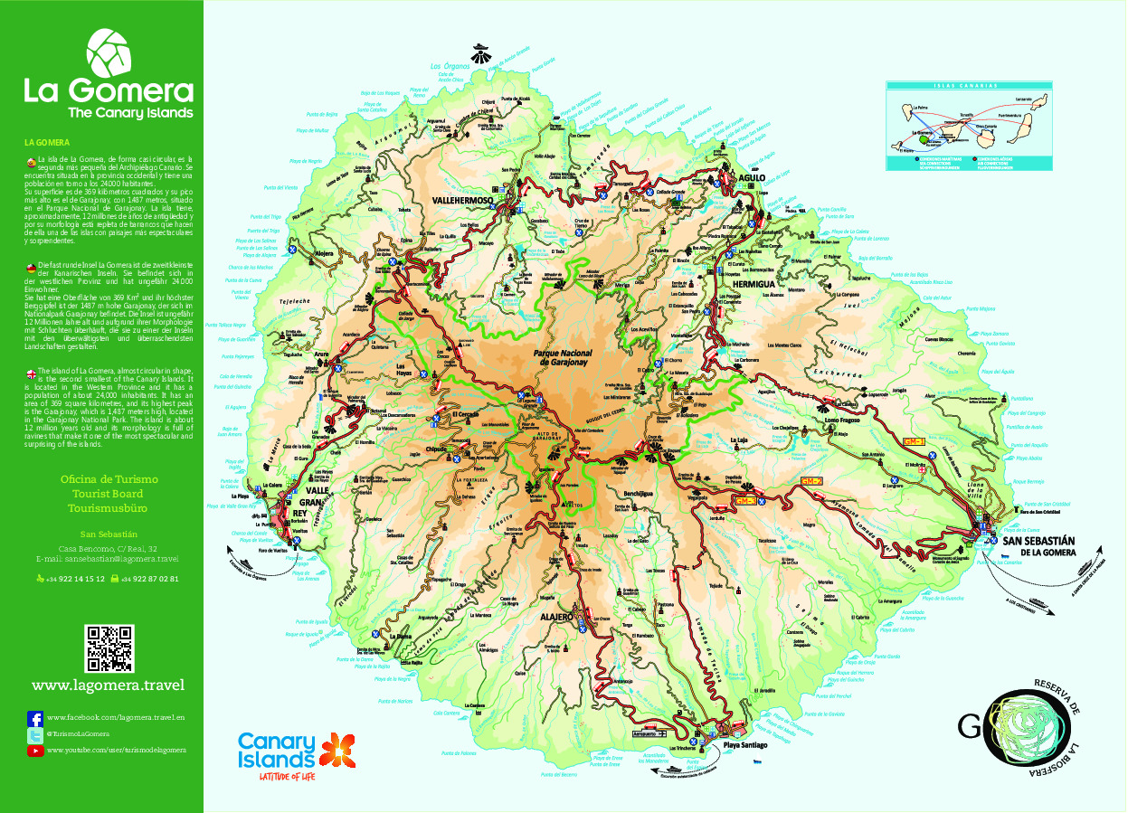 Carte de La Gomera et de San Sebastian, informations des points d'intérêts principaux